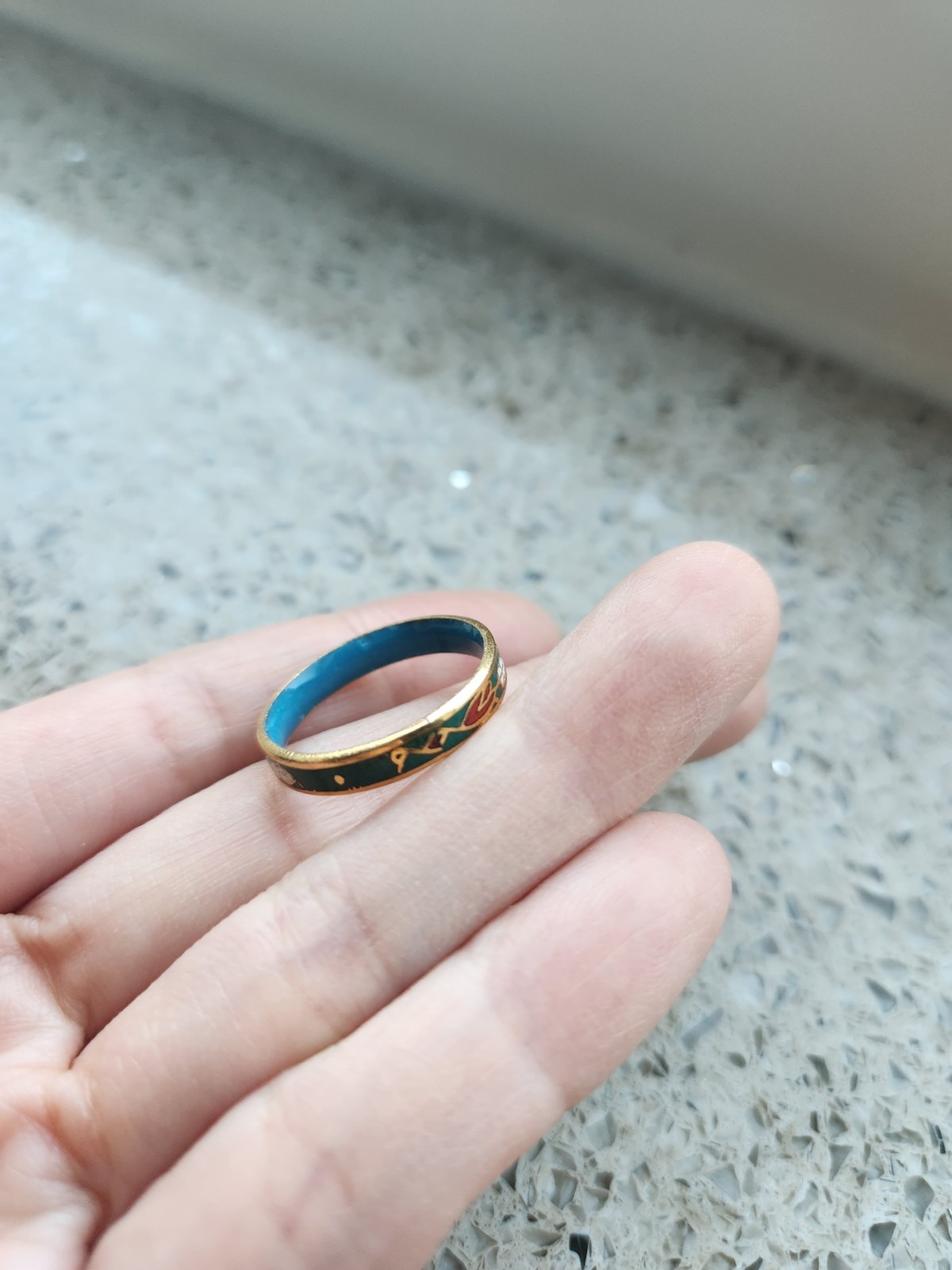 Vintage Cloisonne Enamel Ring Green size 7.5