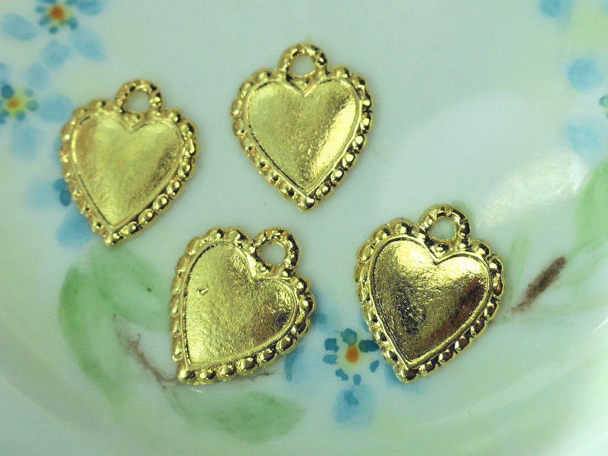 Vintage Heart Settings Brass Gold Plated Connectors Charms NOS 17x14mm #1121 R