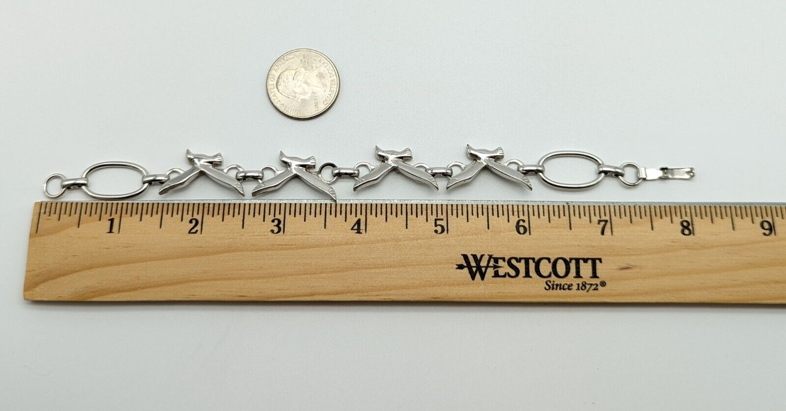 Vintage Silver Tone Flying Stretched Wing Bird Dove Chain Link Bracelet Animals