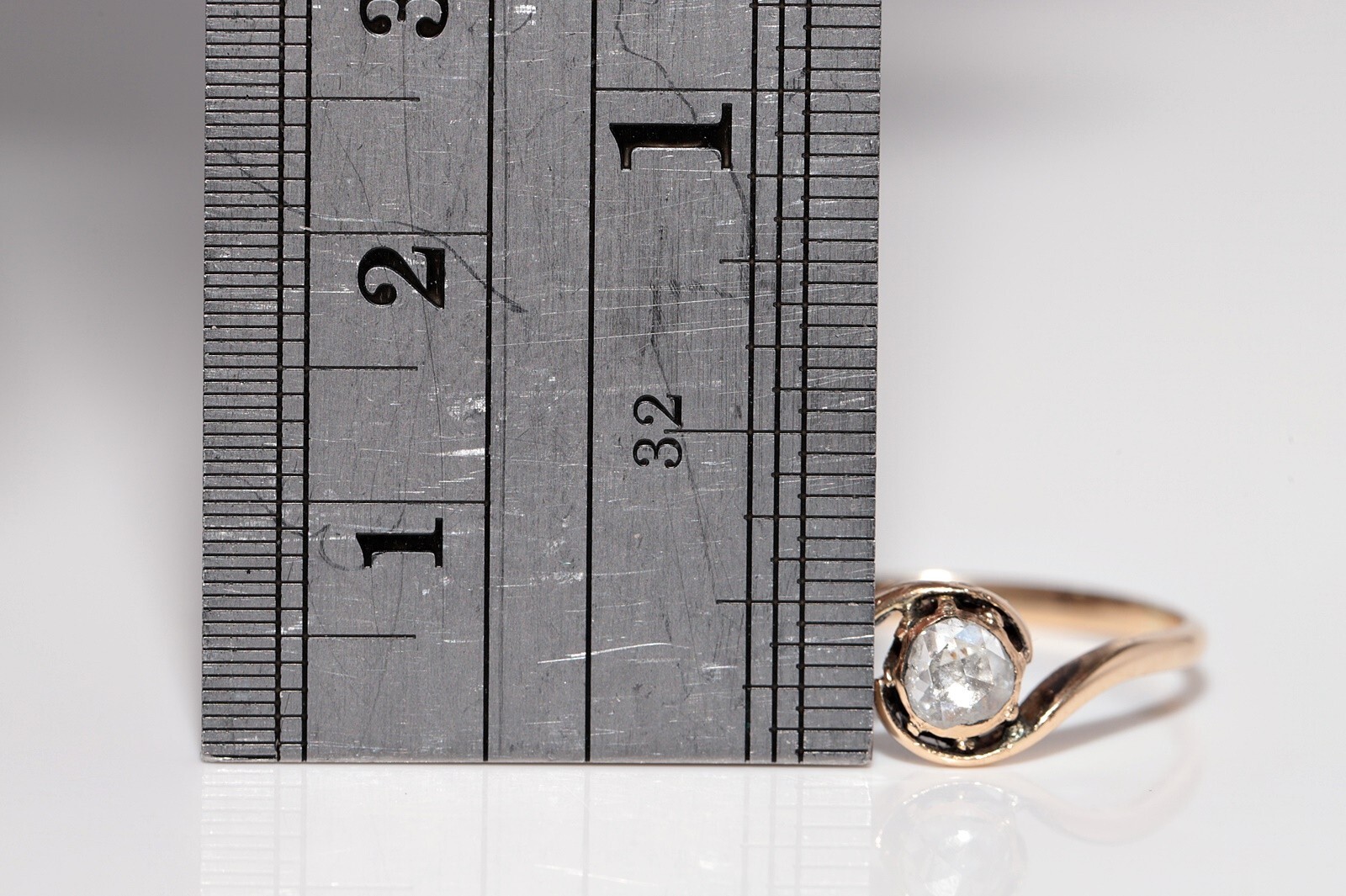 Antique Circa 1900s Handcrafted 14k Gold Natural Rose Cut Diamond Solitaire Ring