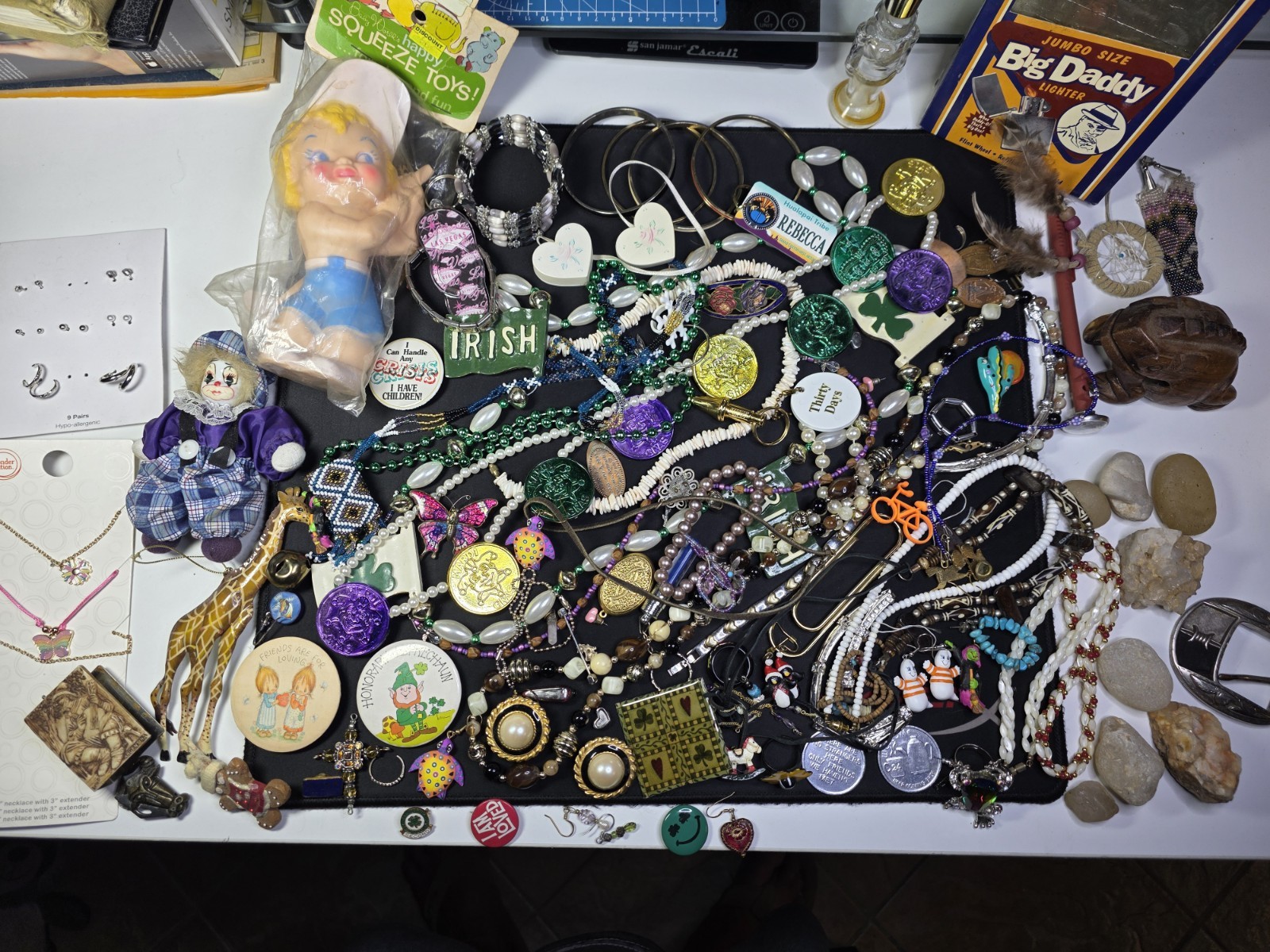 Vtg -Now JUNK drawer Jewelry Lot Scrap Harvest salvage craft Findings beads #3