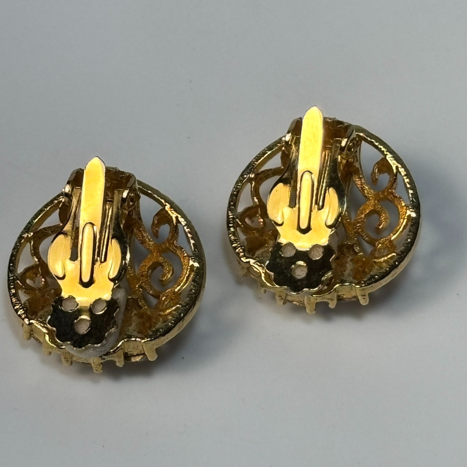 Vintage Earrings Filigree Gold Tone Rhinestones Elegant Clip On