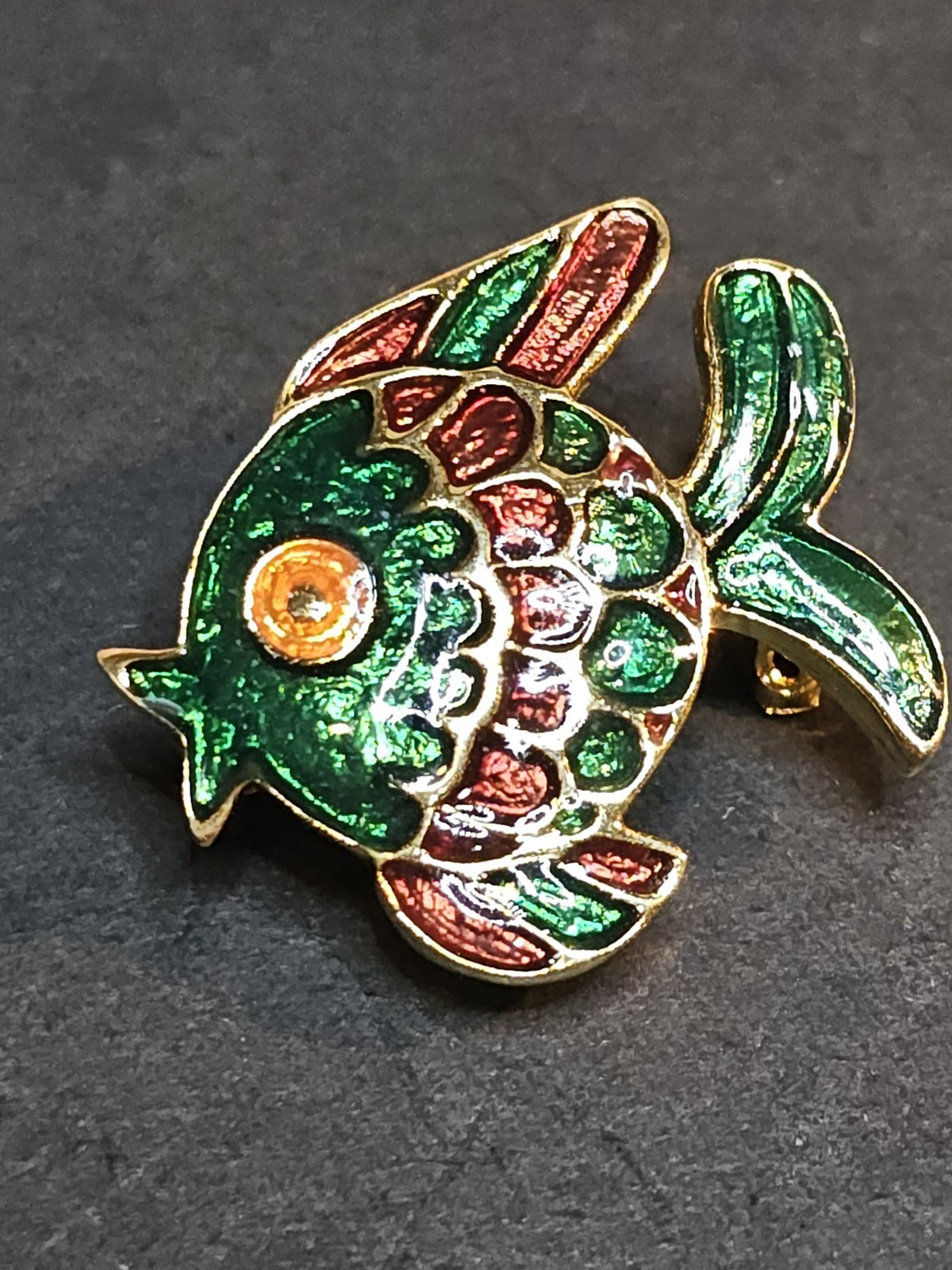 Vintage Ivana Trump Enamel Fish Brooch 1980’s Cloisonne’ Look Teal Purple