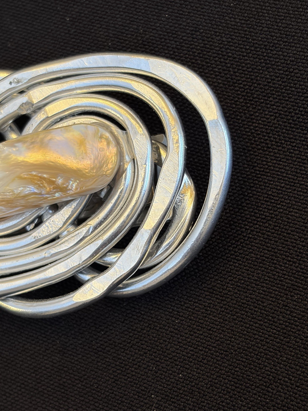 NEW Vintage Jeff Lieb Silver Tone Swirl & Pearl Swarovski Crystal Magnet Brooch
