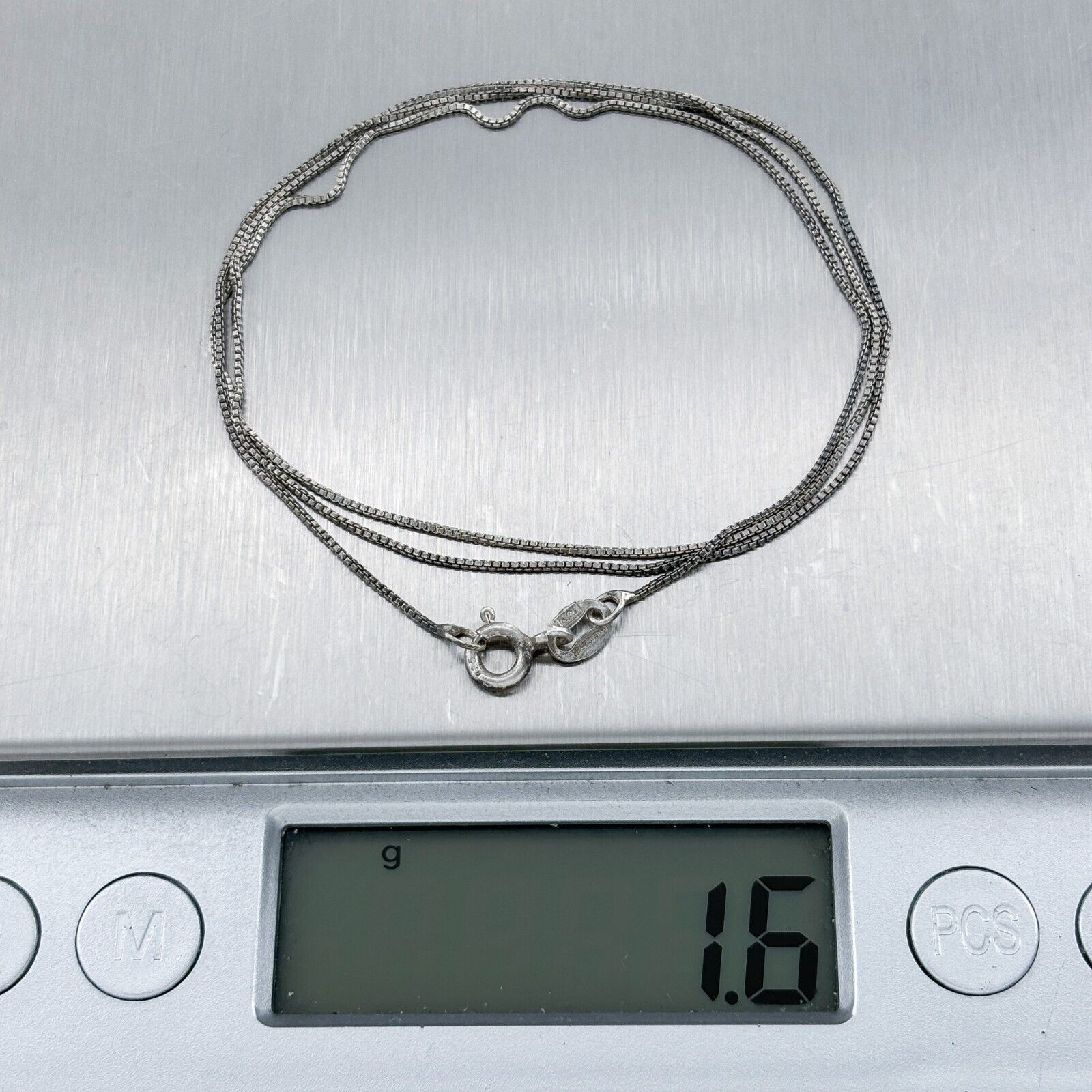 Vintage Italy AGI Sterling Silver 925 0.7mm Box Chain Link Necklace 18″