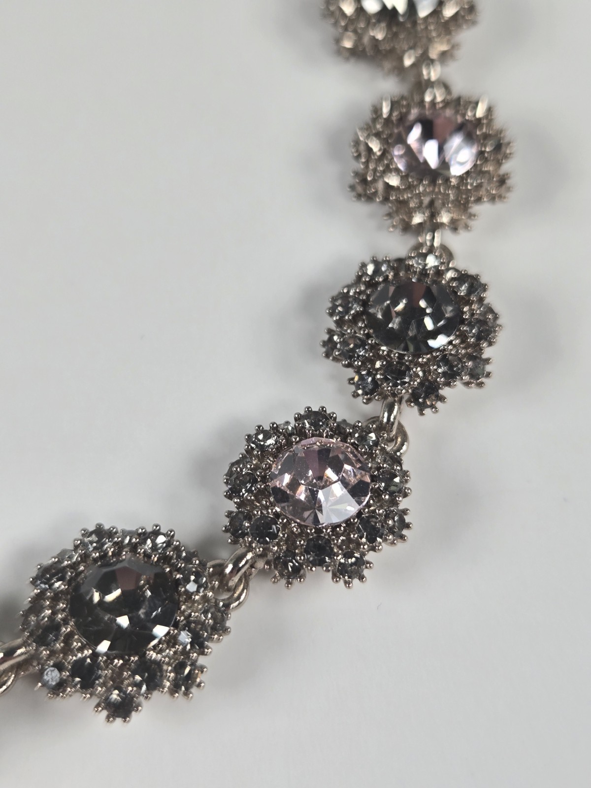 Pink & Gray Rhinestone Choker Necklace Silver Tone Dark Romance Jewelry