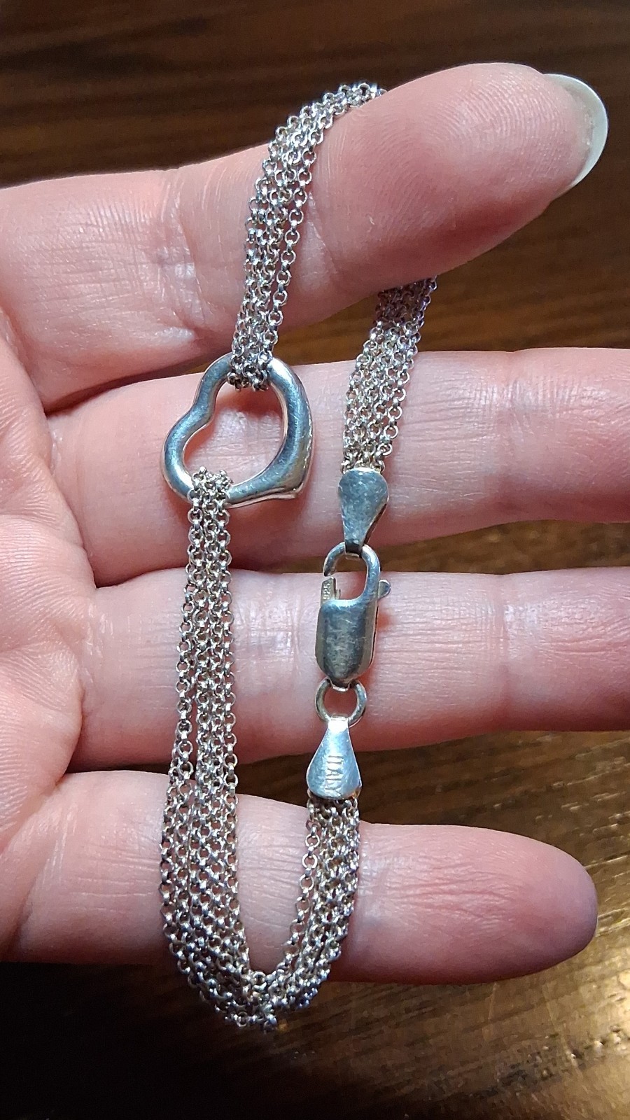 Vintage Italy Sterling Rolo Chain Bracelet with Heart Charm 7″ See Pics/Descript