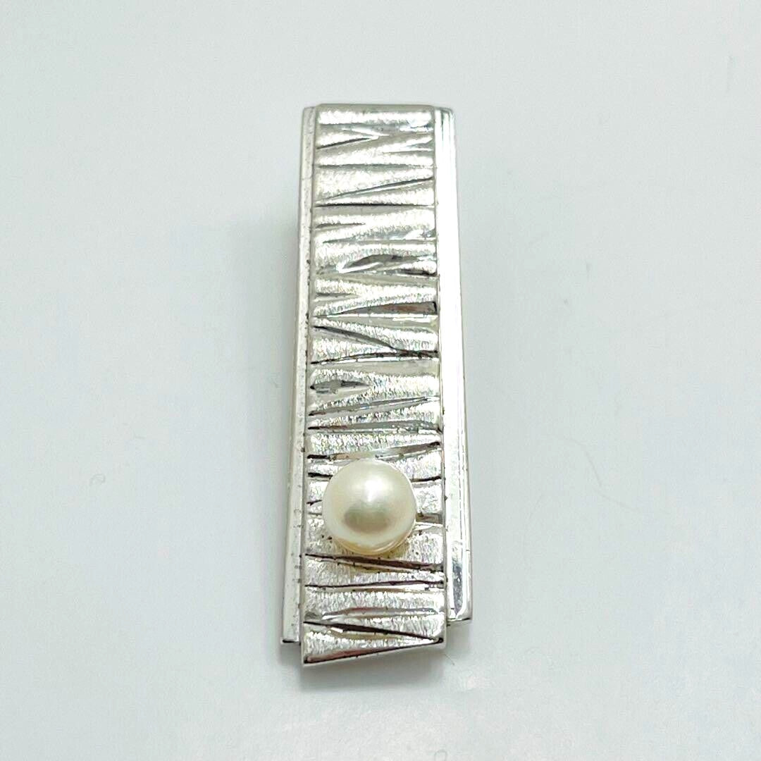 OLD TASAKI JAPAN Akoya 6.4mm Pearl Silver Tie Bar Clip Super Rare OOP