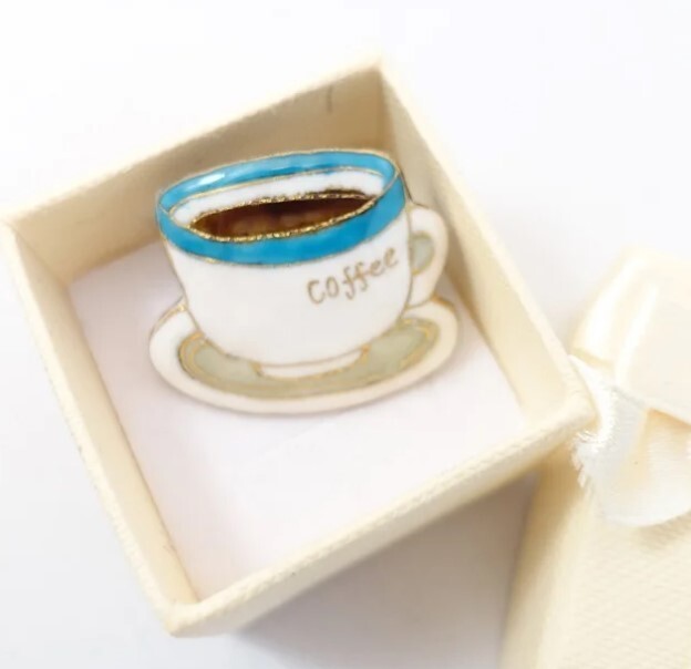 Coffee Cup – Japanese cloisonné enamel Pin Badge Brooch Made-to-order NEW