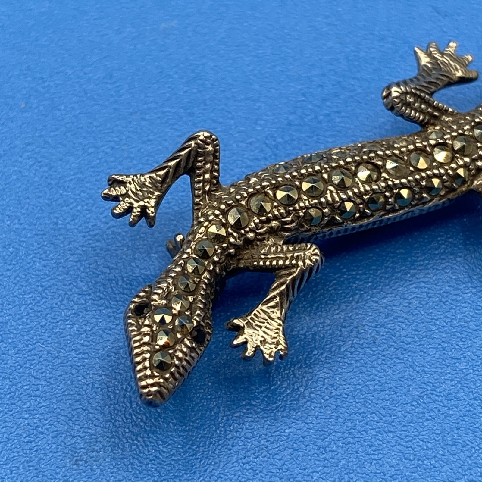 Lizard/Salamander vintage PIN Brooch Sterling Silver Marcasites signed 2.25″
