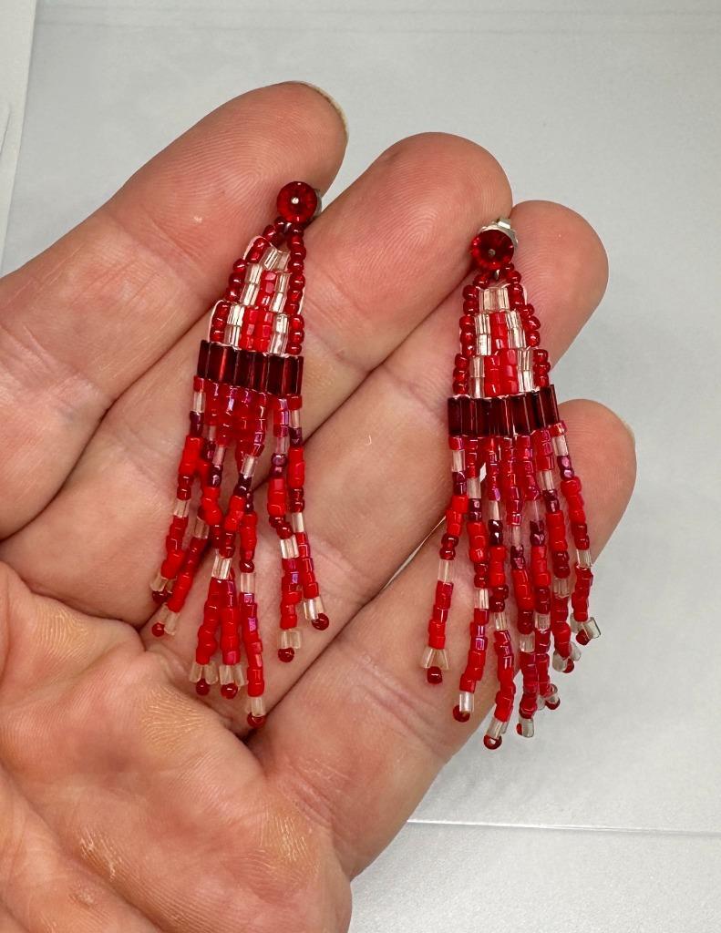 Vikki Carr Estate Red Bead Earrings Certificate Of Authenticity Dangle 2.75 Inch