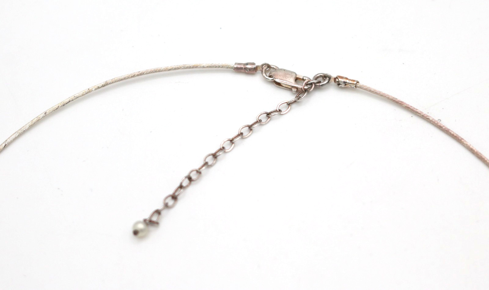 VTG Modernist Sterling Silver 925 Wire Collar Choker Necklace w/ Pearl Pendant