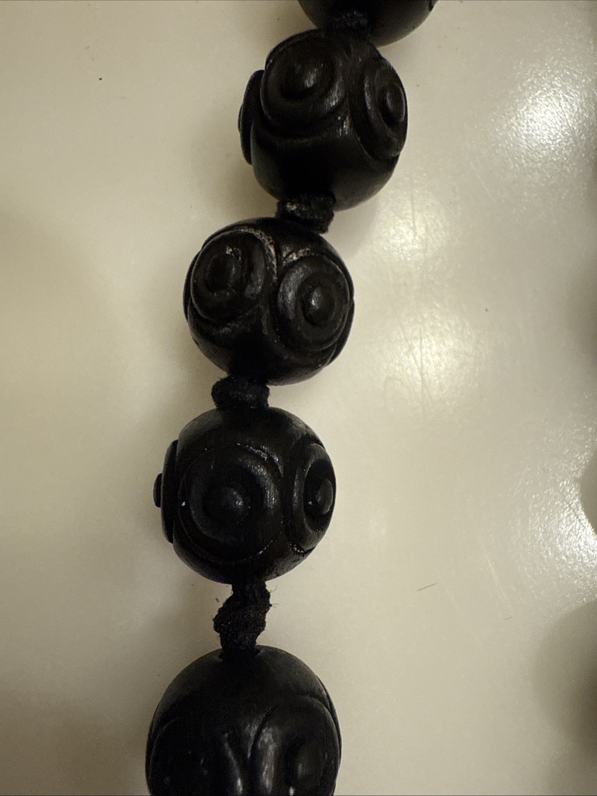 Antique Victorian Bog Oak Bead Mourning Necklace Approximately 50″ Long