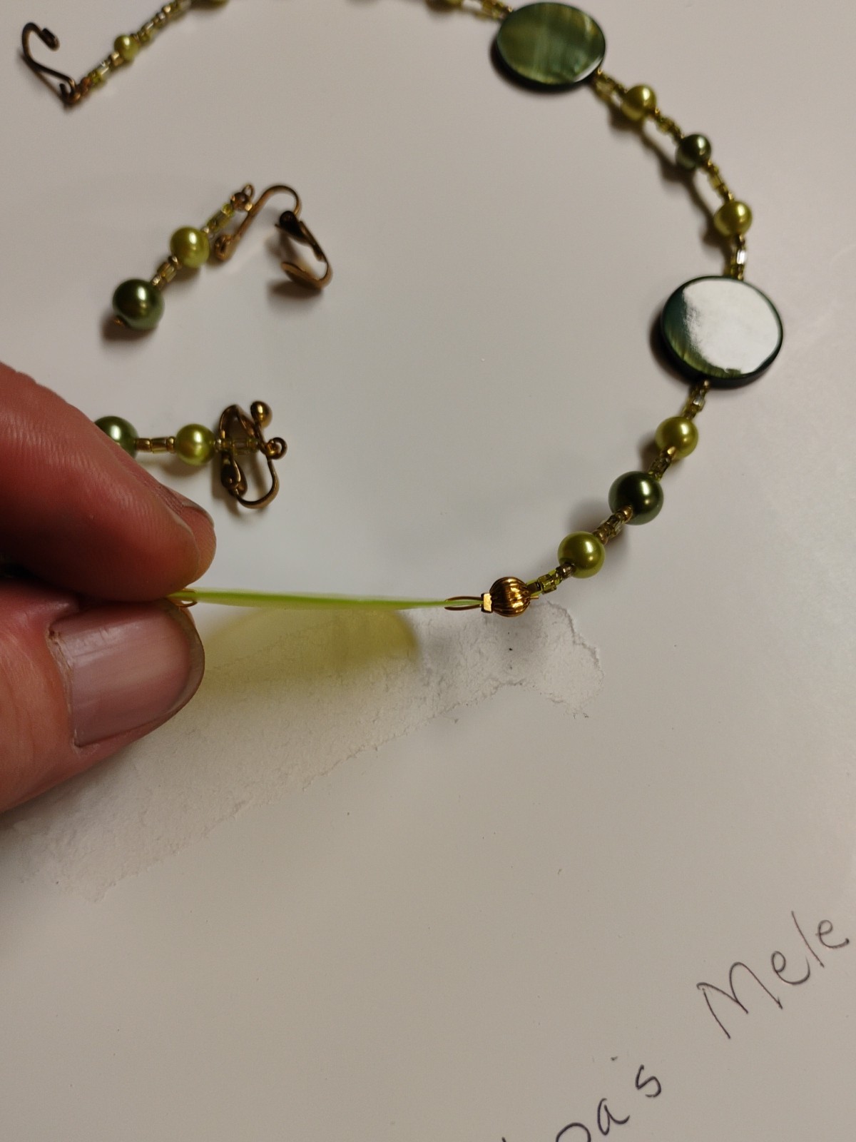 Green Shell and Green Mother Off Pearl Pendant Green Pearl 20″None Pierced Earri