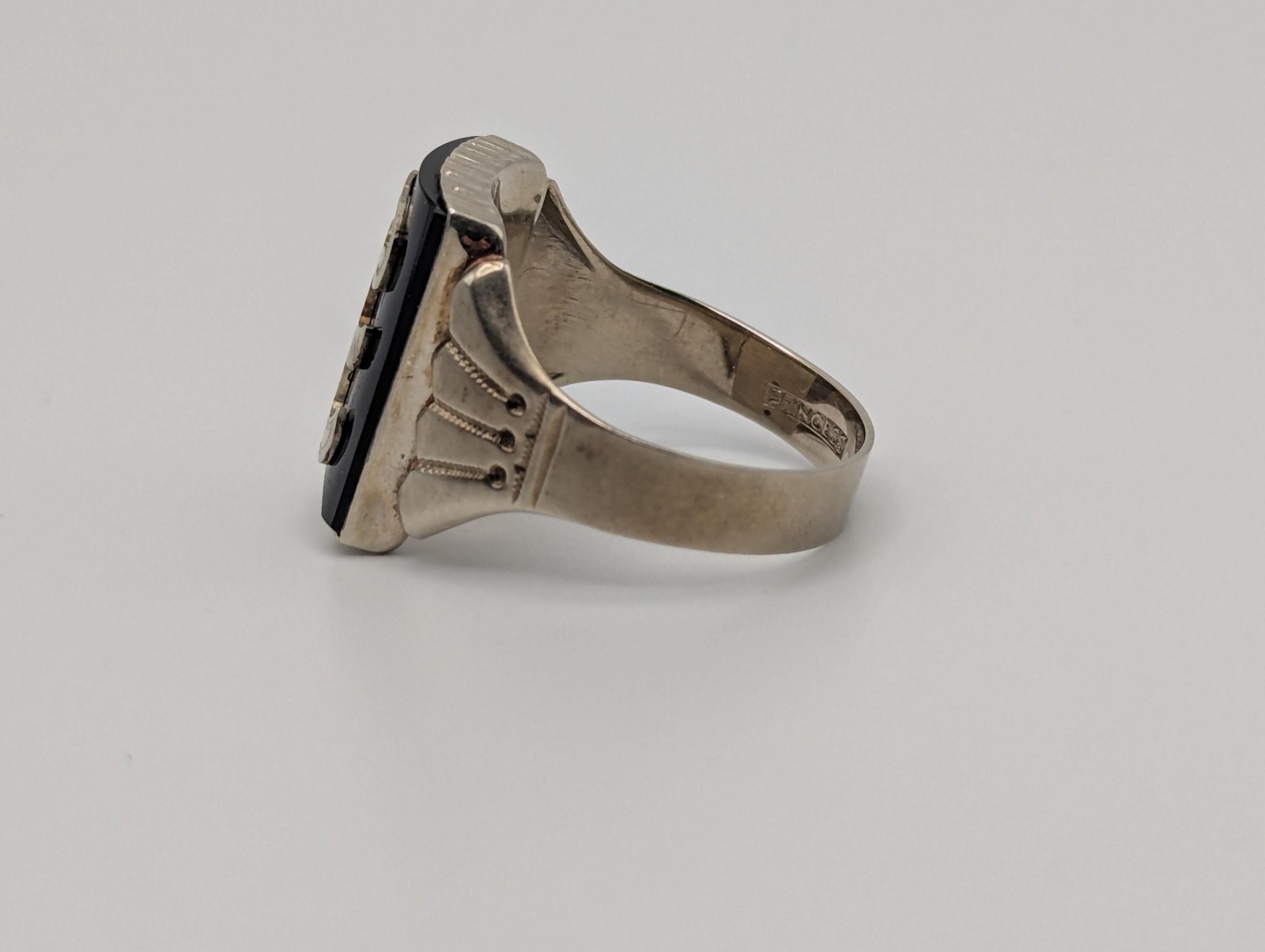 Victorian 10k A Monogram Black Onyx Ring Midnight Signet Ring. Statement Ring.