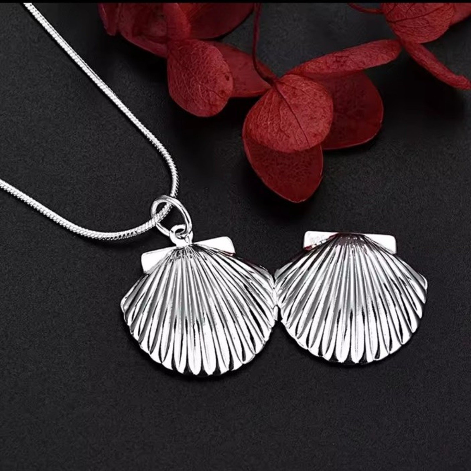 925 Silver Necklace w/ Seashell Locket Valentine’s Birthday Anniversary Gift NEW