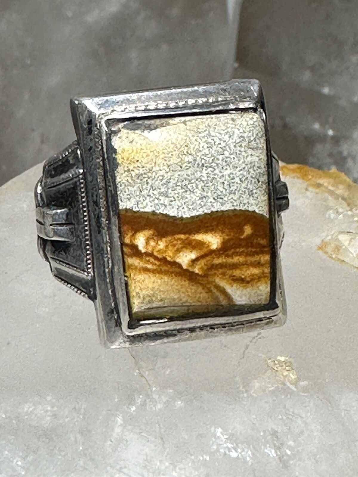 Art Deco jasper ring size 6.50 sterling silver women