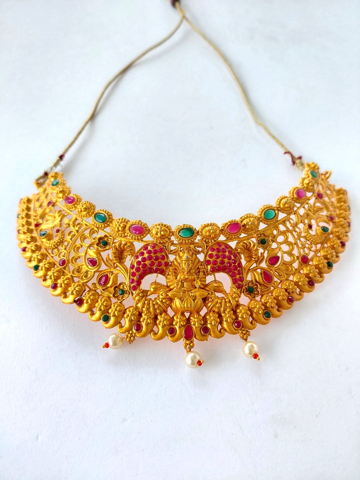 Vintage Necklace Indian Kundan Bridal Gold Tone Multicolor Stones Pearls Choker
