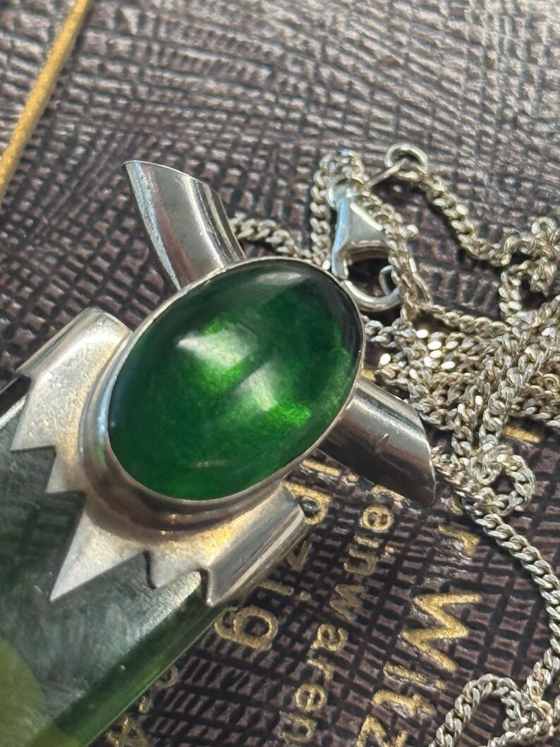 Vintage artisan necklace pendant 925 Sterling silver Art Deco Style