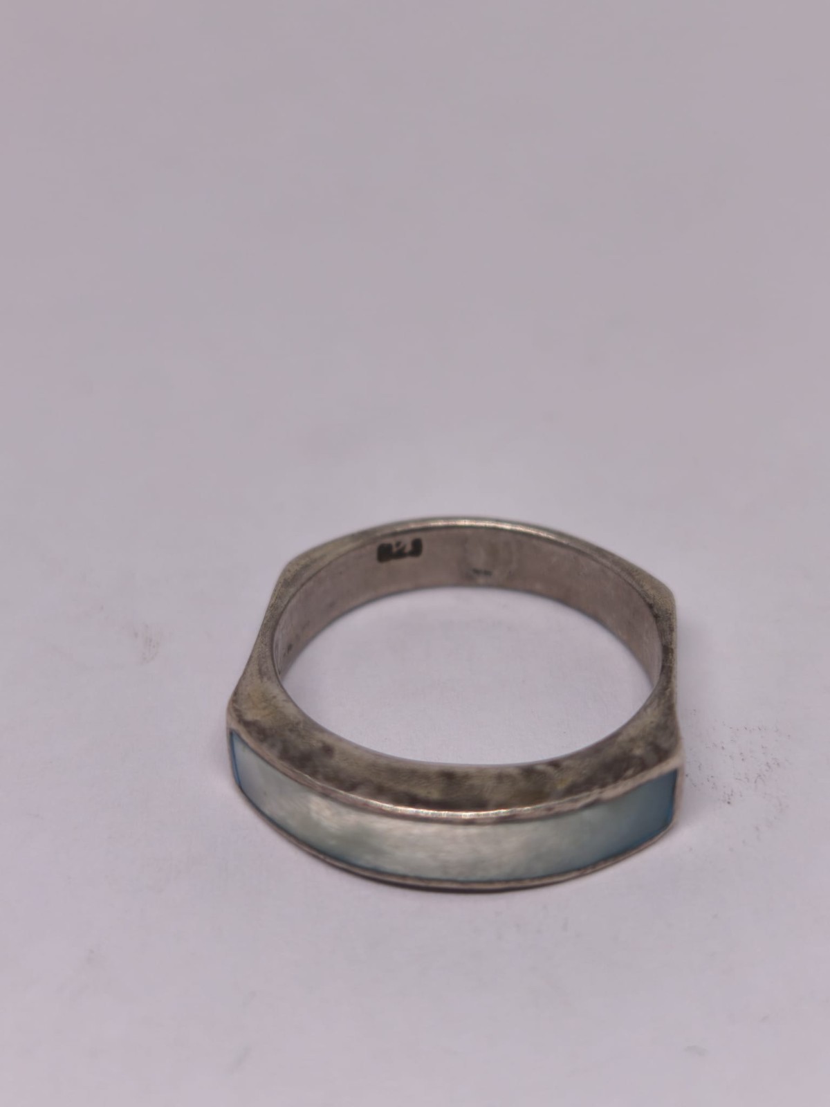 Sterling Silver 925 Mother of Pearl Band Ring Vintage Minimalist Stackable Ring