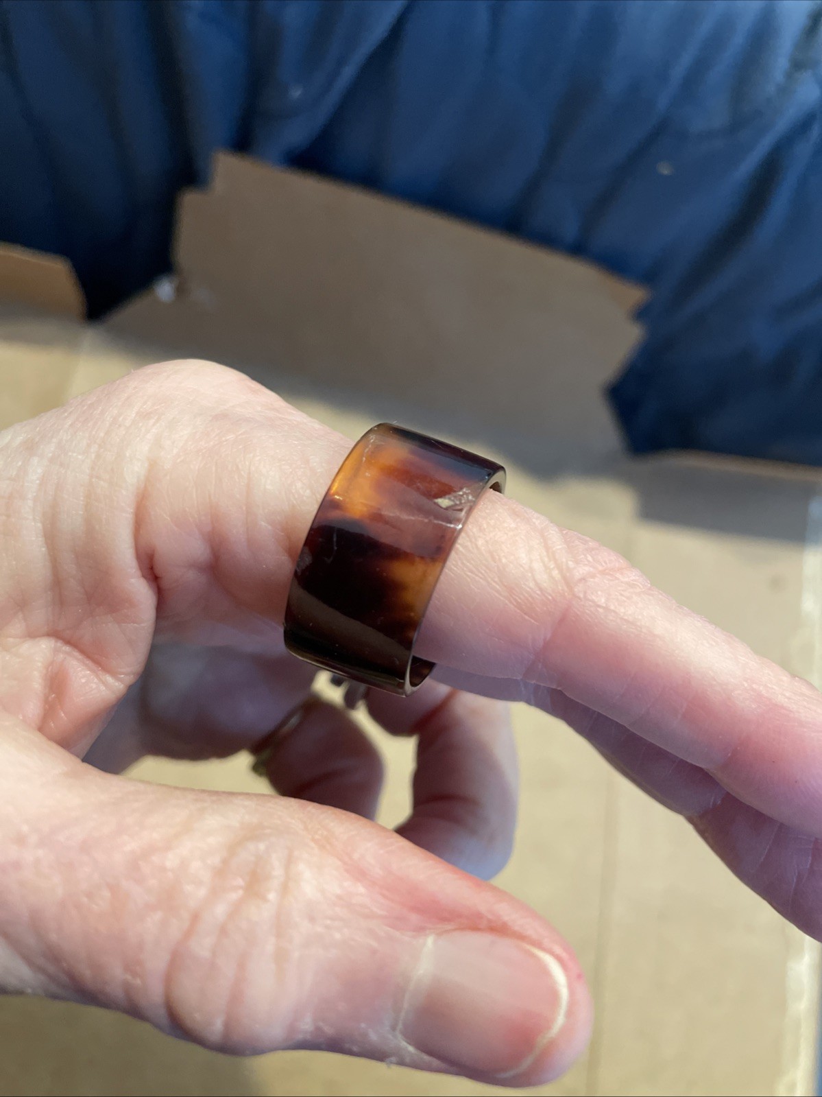 Vintage Hand Turned 1/2″ Turtle Shell Ring size 12.25 unused old new stock