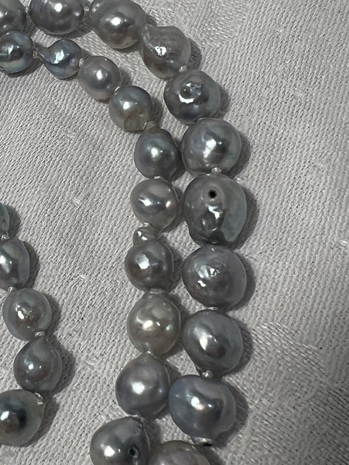 Japanese Silver-Blue Baroque Saltwater Akoya Pearl Necklace 14k clasp 6-9.5mm