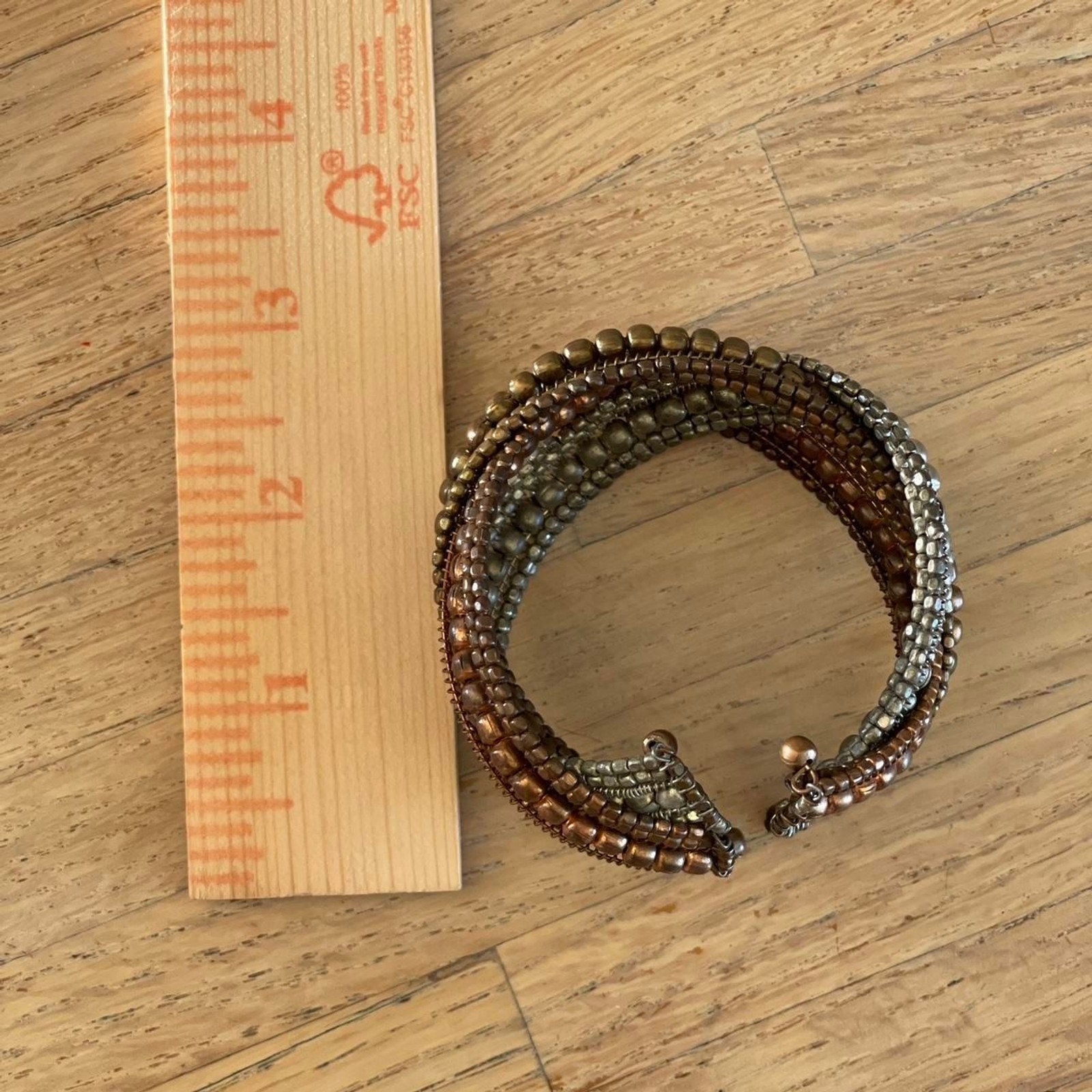 Vintage Boho Bronze Beaded Wrap Cuff Bracelet Multistrand Metal Festival Jewelry
