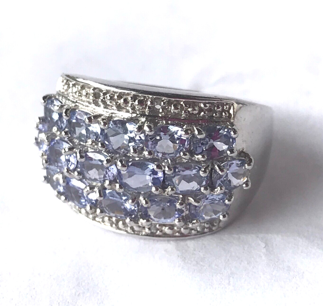 TANZANITE Ring 925 Dome Sterling Silver Cluster 3 row Faceted Zircon SGR VTG sz7