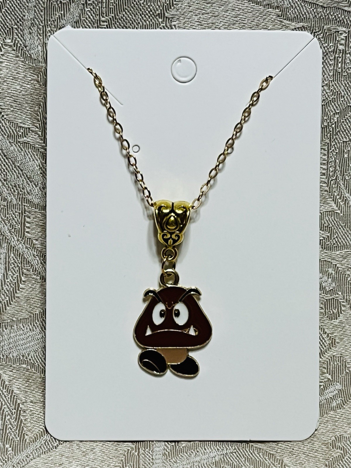 Cartoon Goomba Mario Video Game Gold Enamel Bohemian Fashion Trendy Necklace 18”