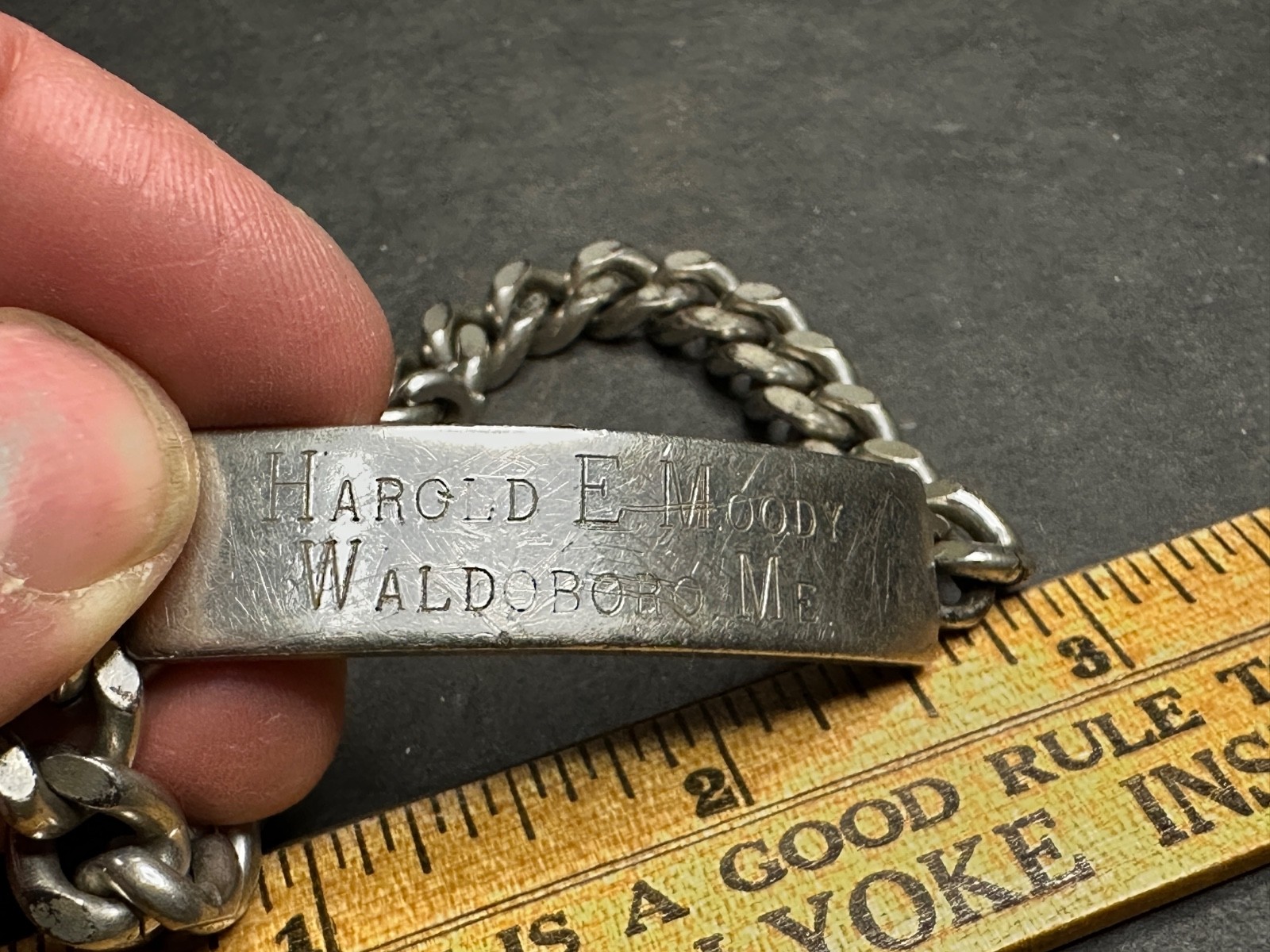 Vintage Sterling ID Name Bracelet, Harold E. Moody, Waldoboro ME