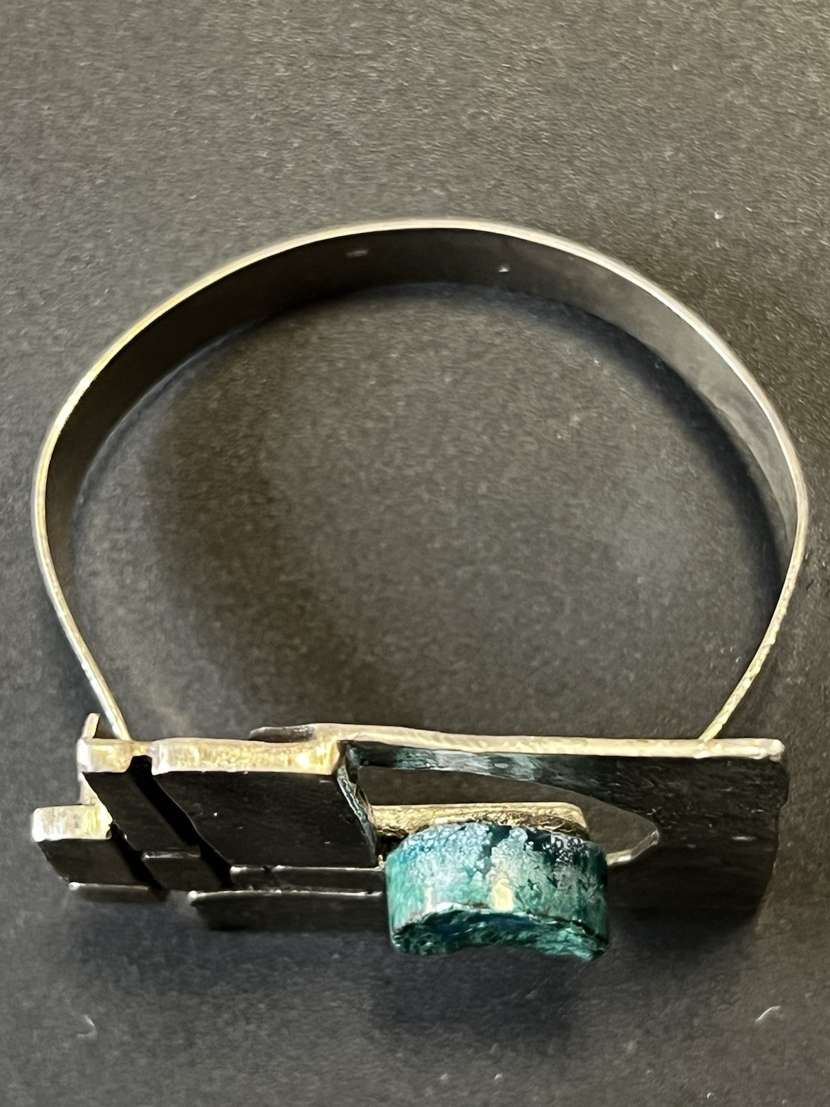 Scandinavian Brutalist 835 Silver Sz 5.75 Artist Crafted Bracelet Chrysocolla