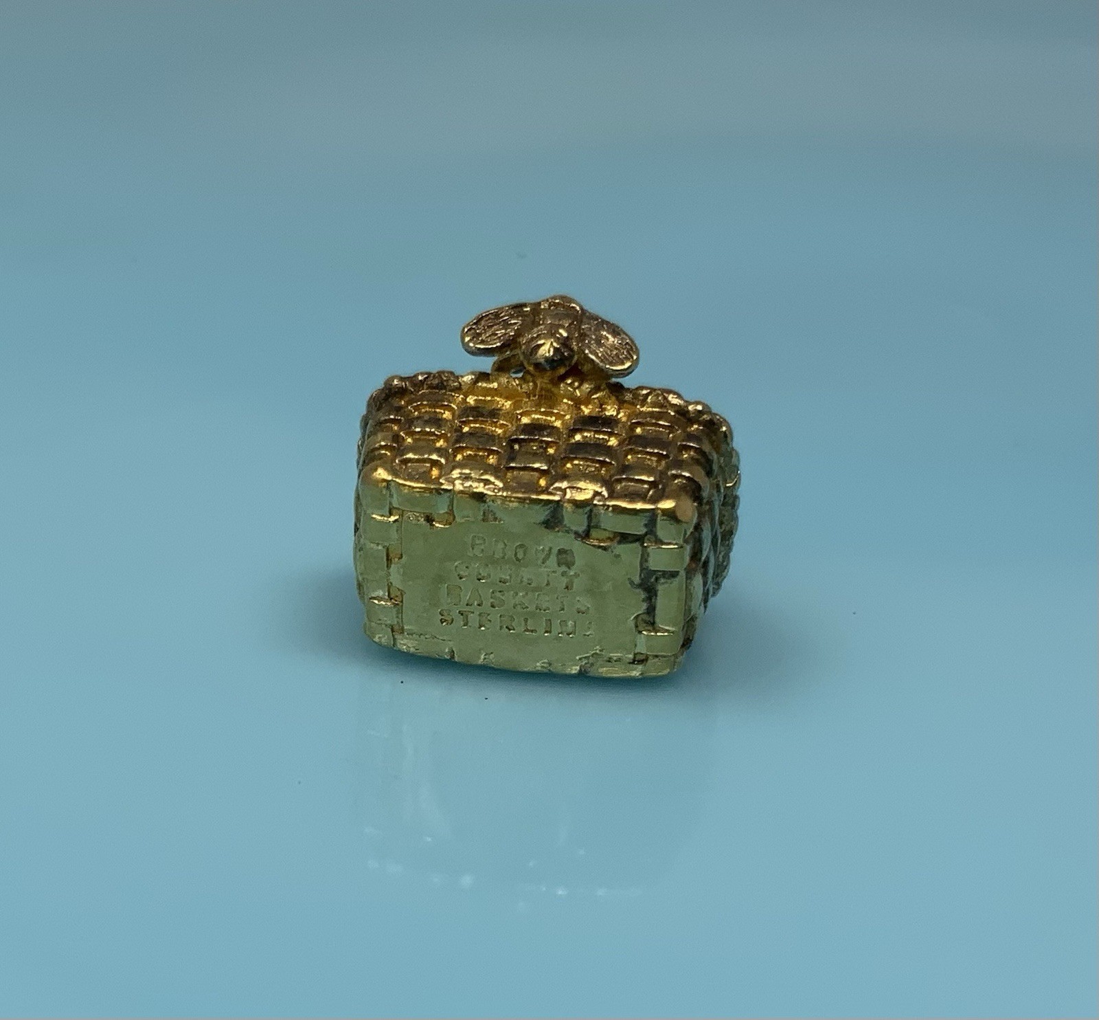 Sterling Silver Bee Basket Charm Pendant Gold Vermeil Brown County 4.6g