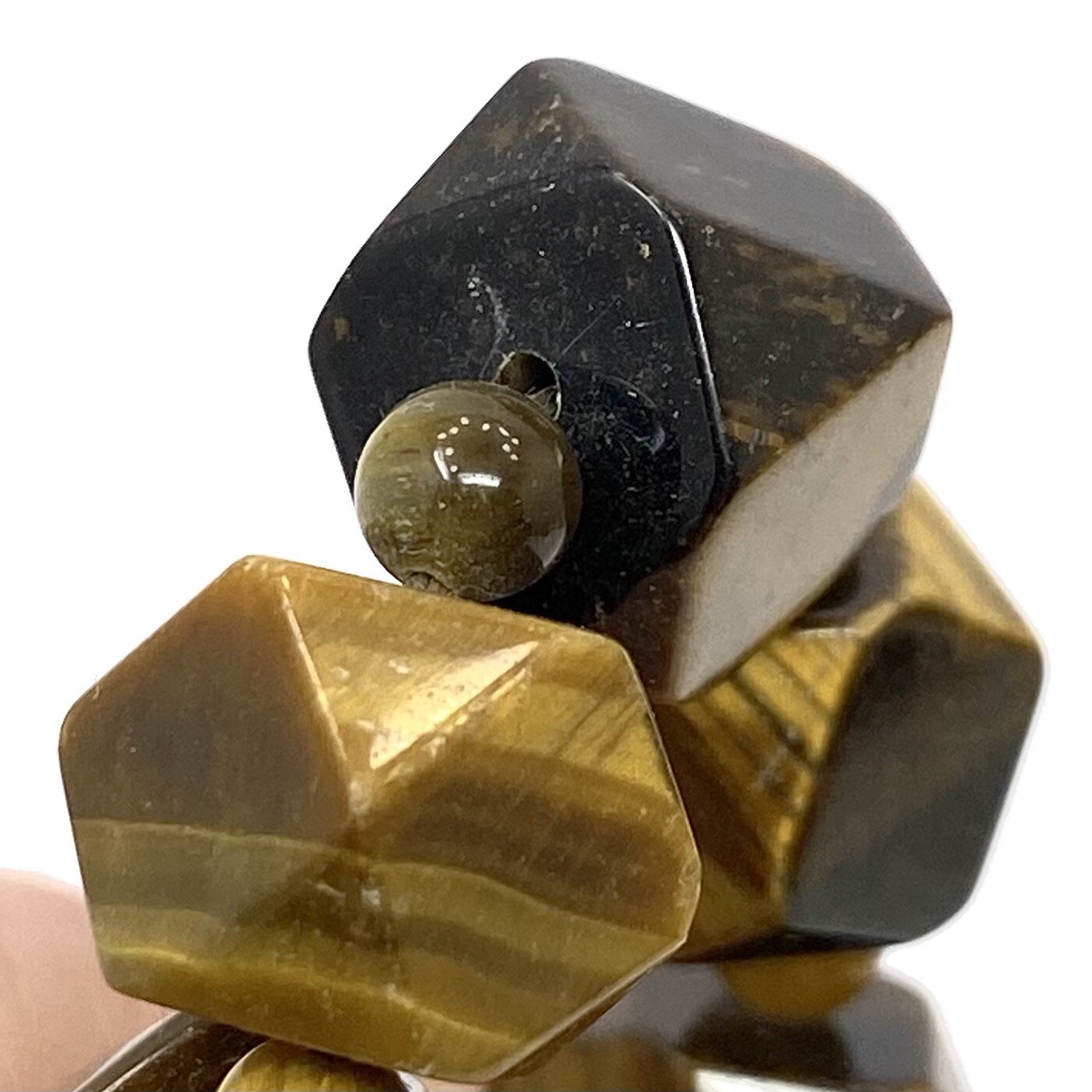 Vintage NATURAL Golden Brown TIGER EYE Necklace Geometric Cut Cube Beaded