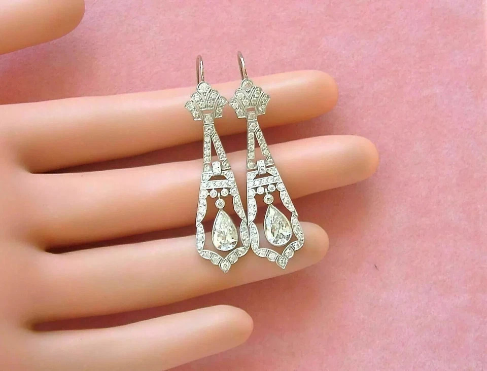 Art Deco Style Lab Created Diamond Engagement &Wedding 14K White Gold FN Earring