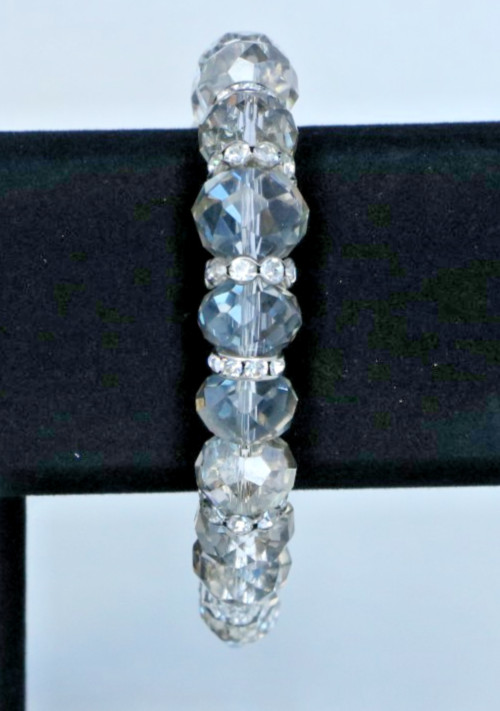 Clear Crystal Beaded Bracelet Rhinestone Spacer Silver Tone