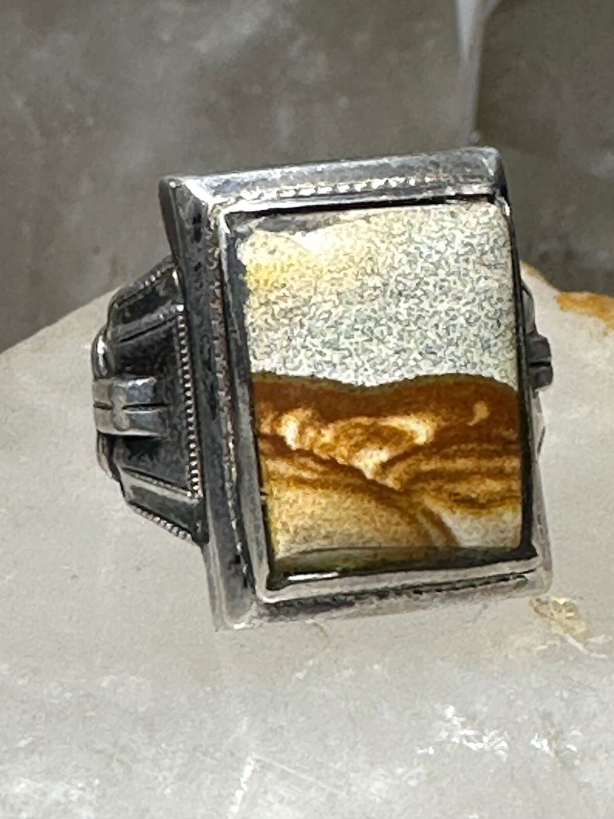 Art Deco jasper ring size 6.50 sterling silver women