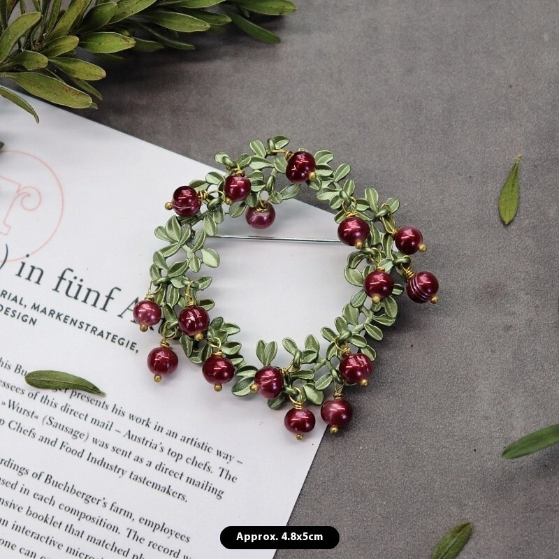 Vintage Green Color Plant Pearls Brooch Pin Flower Brooch For Women Jewelry Gift