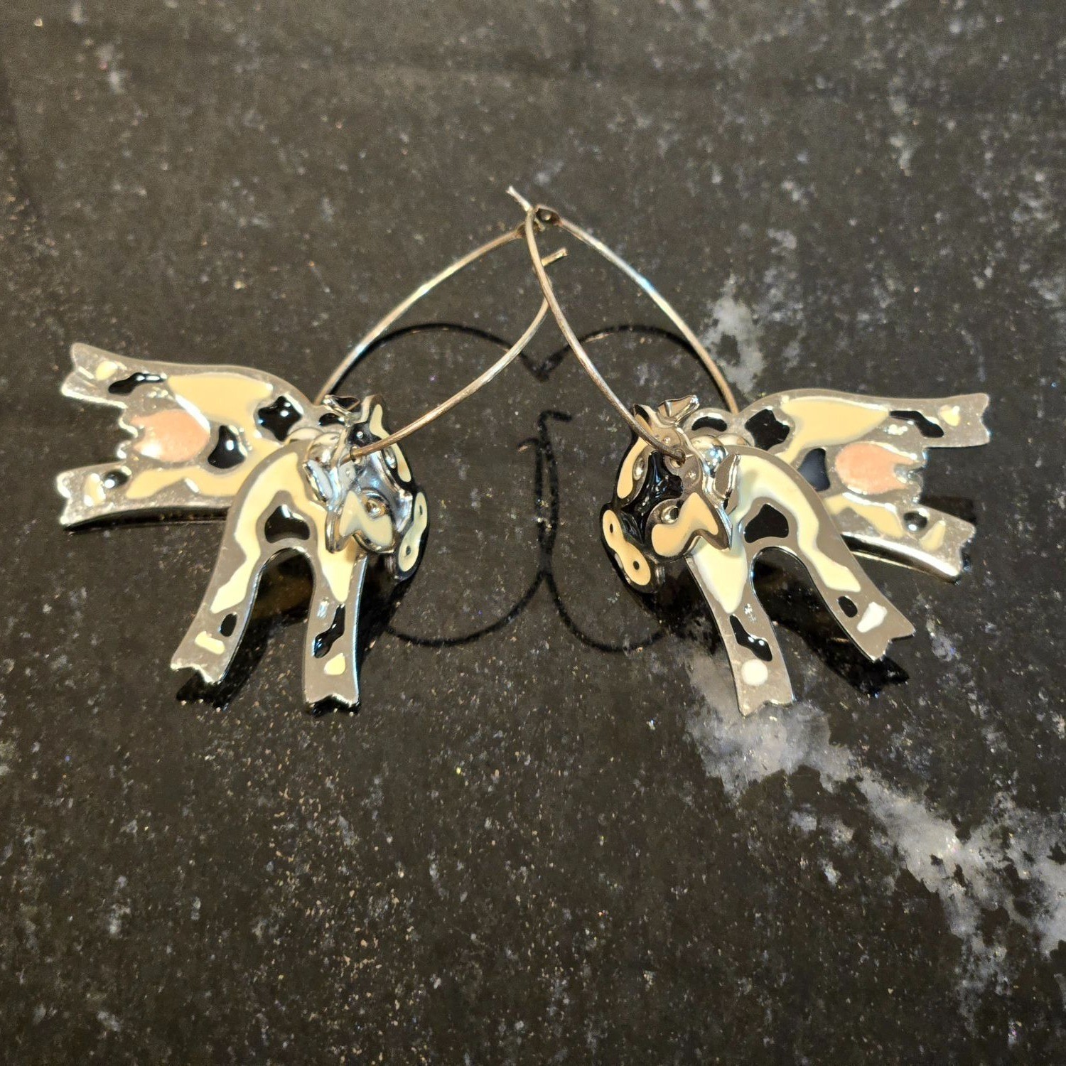 Funky Edgar Berebi Vintage Cow Enamel Earrings whimsical cloisonne style hoops