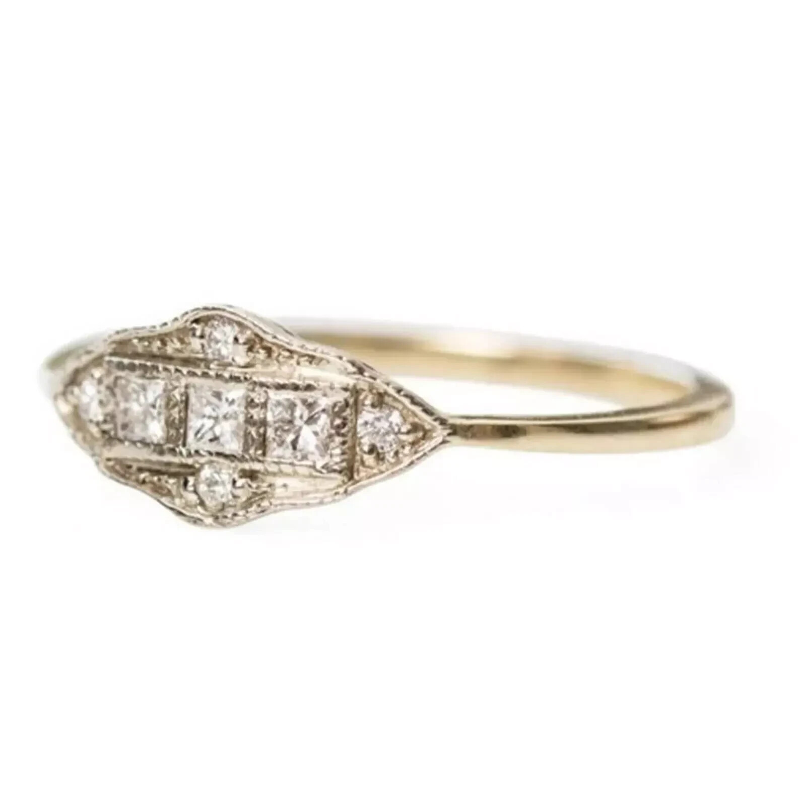 Art Deco Style Princess Cut Lab Created Diamond 14K White Gold FN Wedding Ring