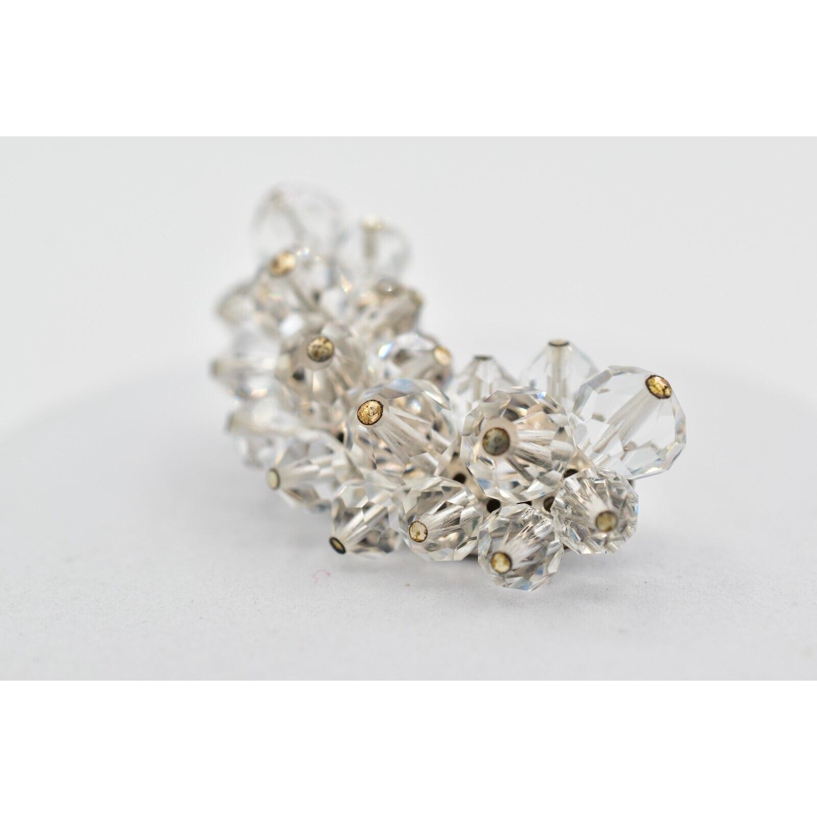 Laguna Vintage Clip On Crystal Earrings Clear Climber Bridal Signed 1950s A24