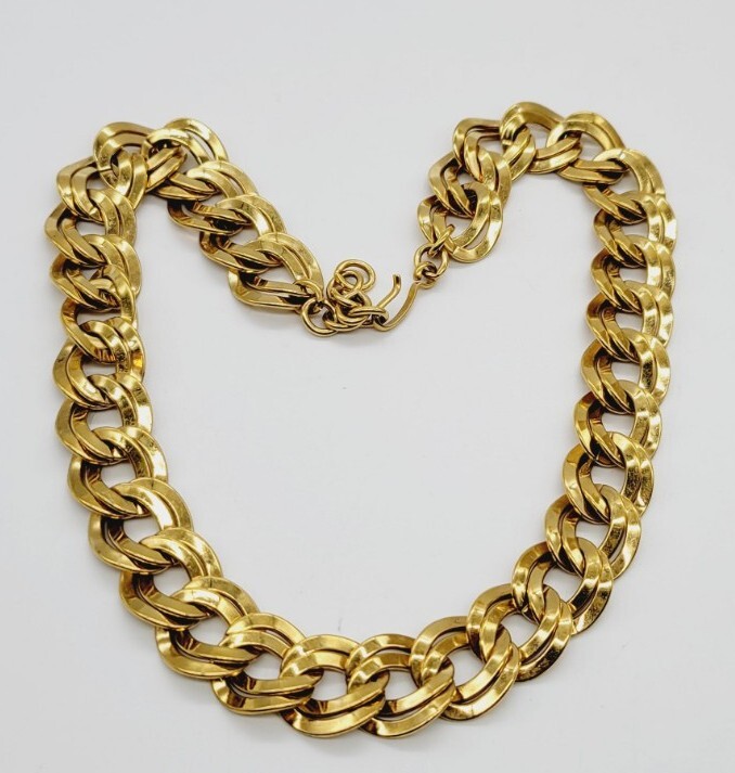 Napier Vintage High Powered Gold Tone DOUBLE Link Heavy Necklace 21 in Signed