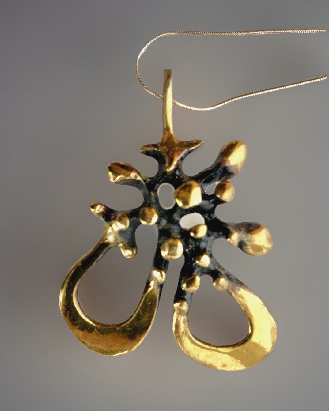 Vtg MCM Cast Bronze/Brass Jack Boyd Biomorphic Spore Pendant, Hang Length 2-1/2″