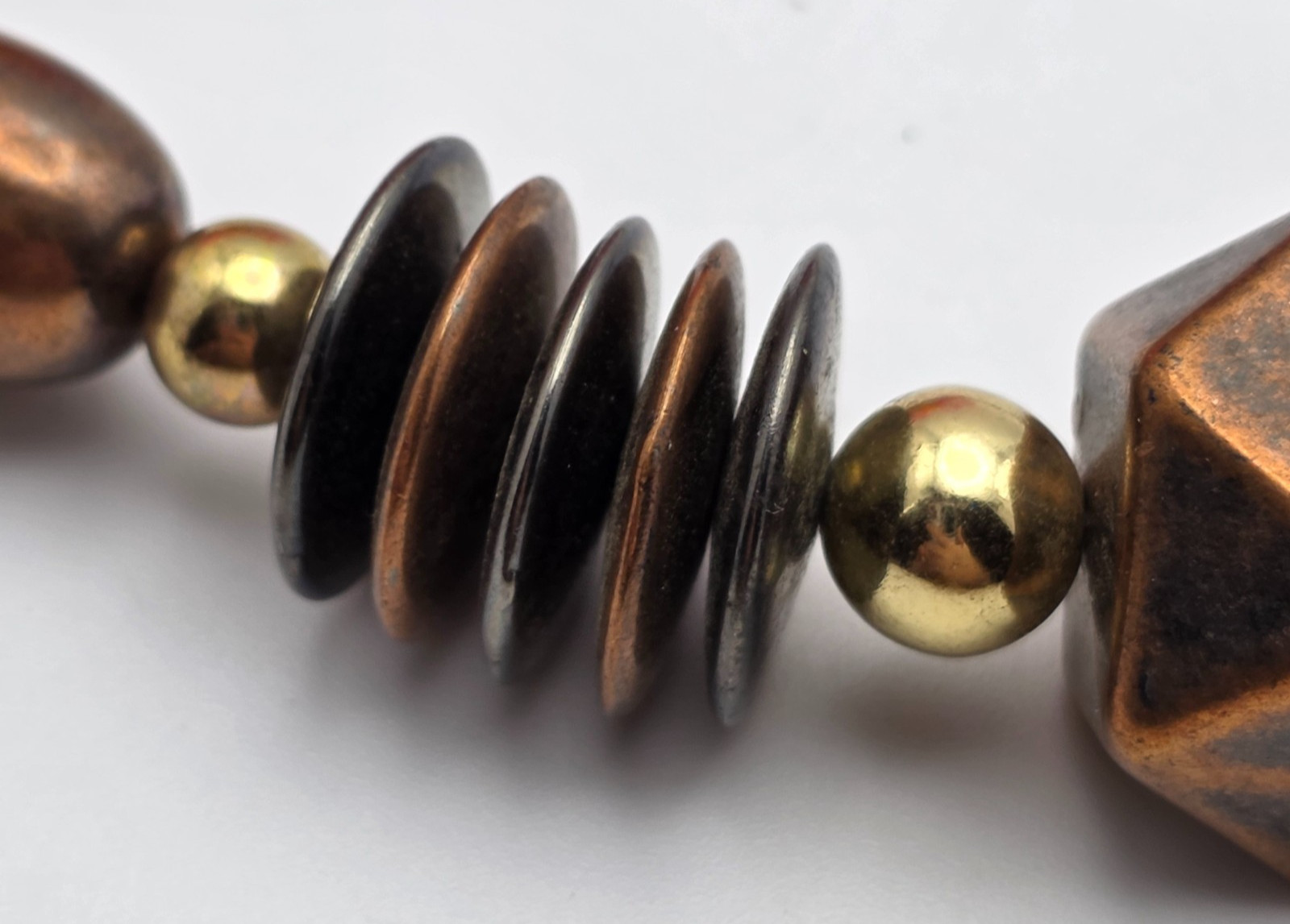 Vintage Art Deco Style 3-Tone Beaded Necklace Gold Silver Copper Geometric 21 in