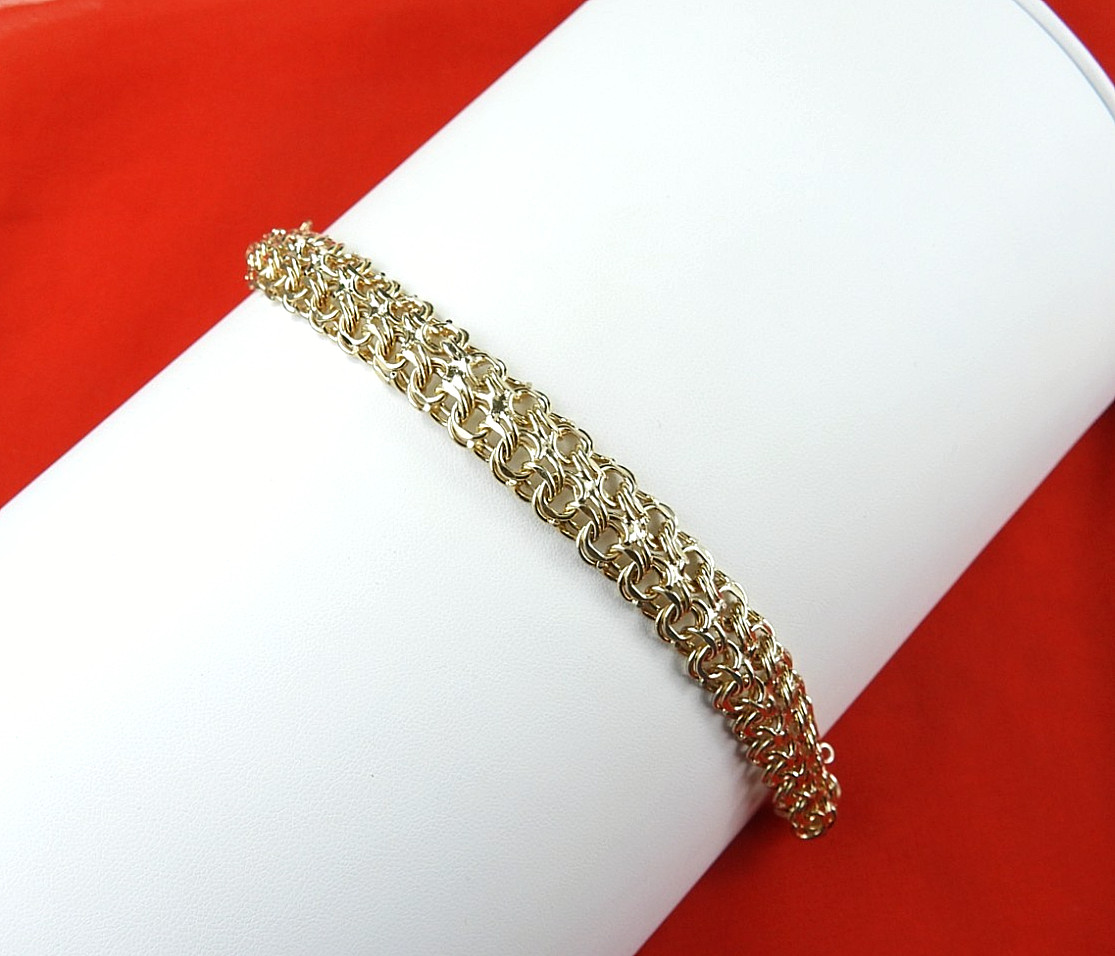 Vintage 12K Gold Filled Rare Fancy Charm Bracelet Chunky Curb Link Safety Chain