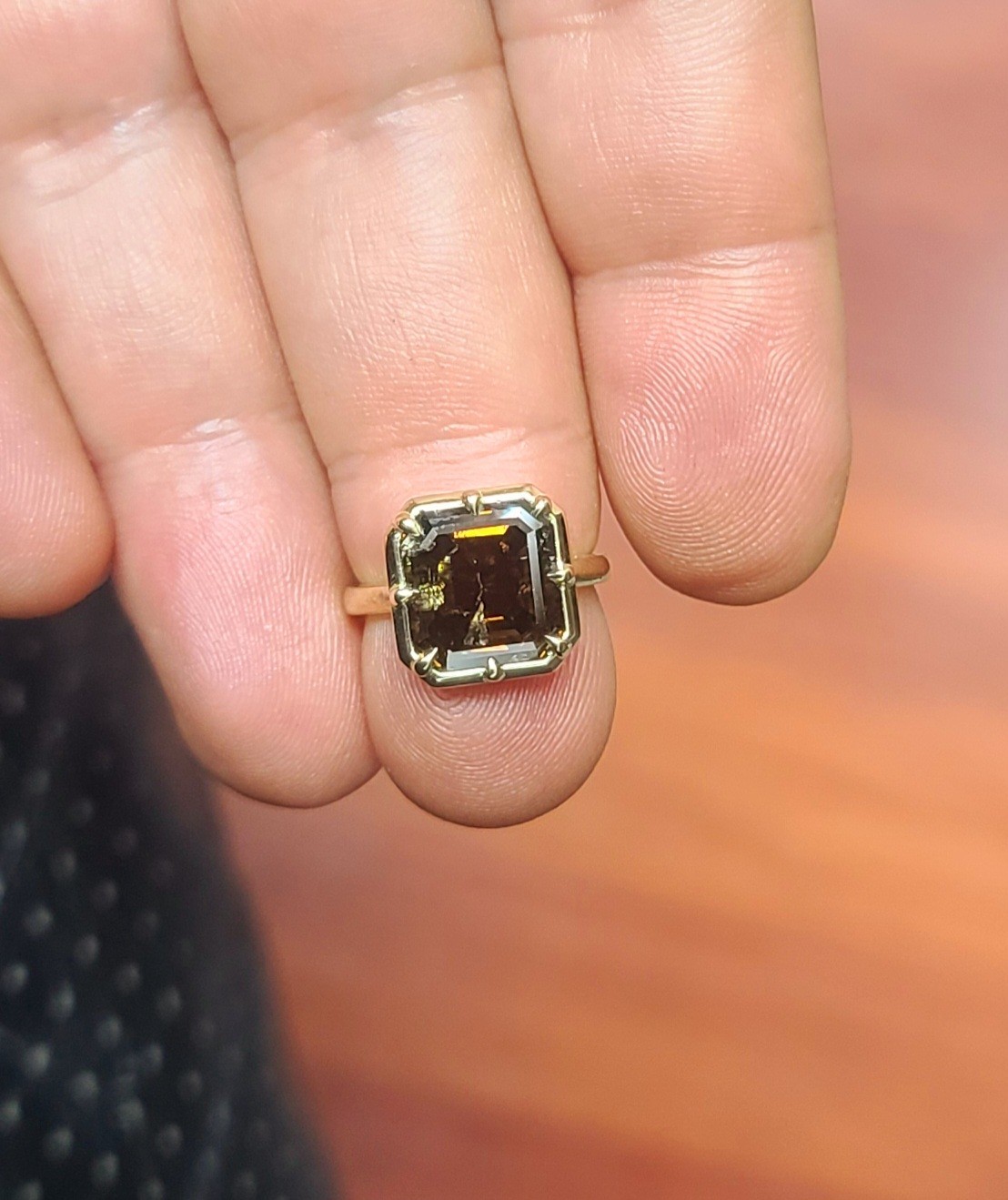14k Yellow Gold Engagement Ring 4.46ct.Natural Asscher Cut Champagne Diamond