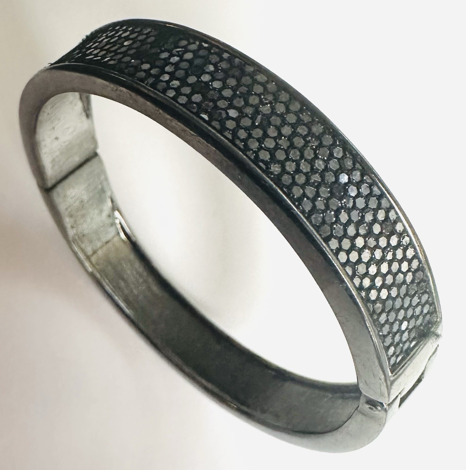 Dark Sparkle Goth Charcoal Grey Bangle Clamper Bracelet Glam 7” Magnetic Closure