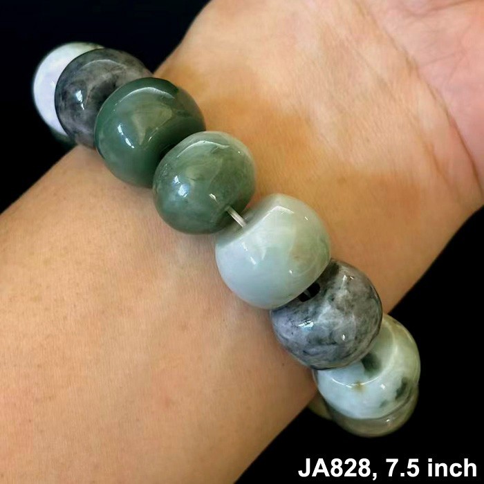 Natural Burmese Jade Jadeite Beads Bracelet Elastic, Width 18 mm