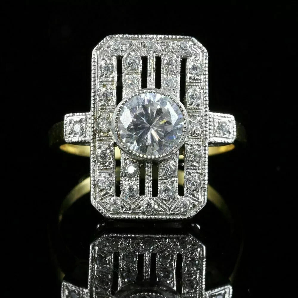 Art Deco Style Round Lab Created Diamond 14K Two-Tone Gold FN Engagement Ring