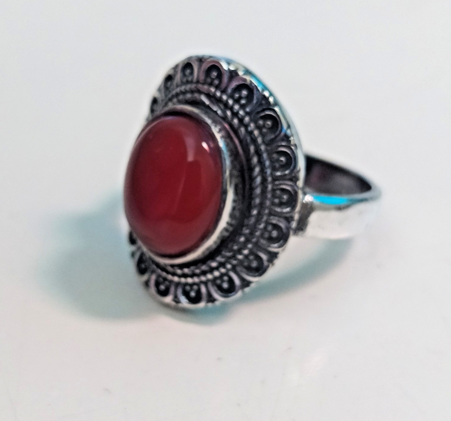Ancient Vintage Victorian Sterling Silver Ring Red Carnelian Stone Size 9