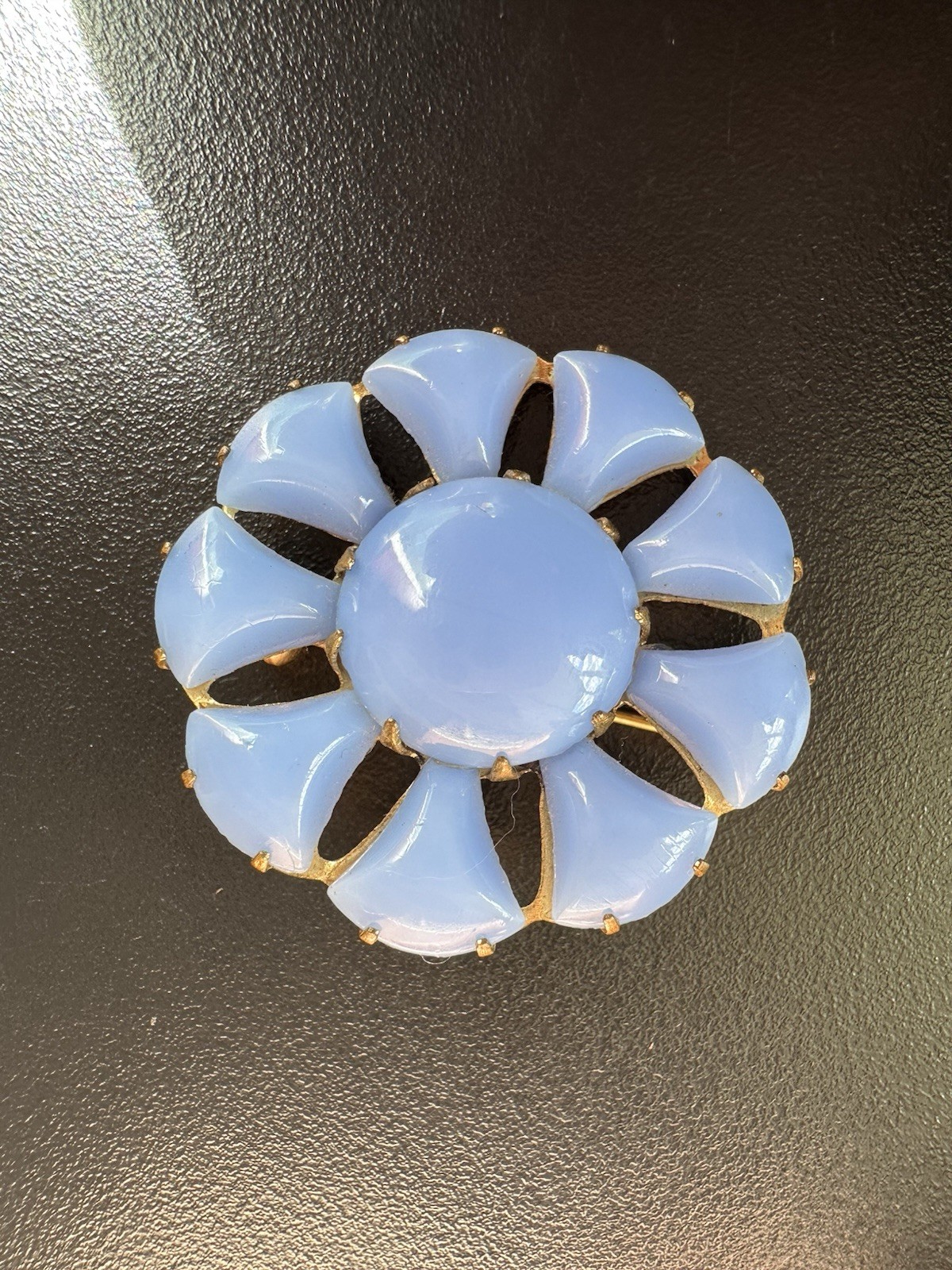 Vintage Czechoslovakia Baby Blue Milk Glass Flower Brooch